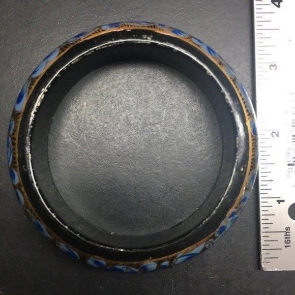 Bangle Bracelet Black Blue Gold As Is Flower Hand Painted Retro BoHo Soft Girl - Picture 5 of 5